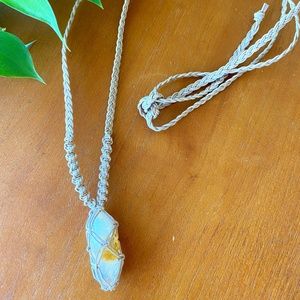 Genine Crystal Necklace & Leather Braided Band